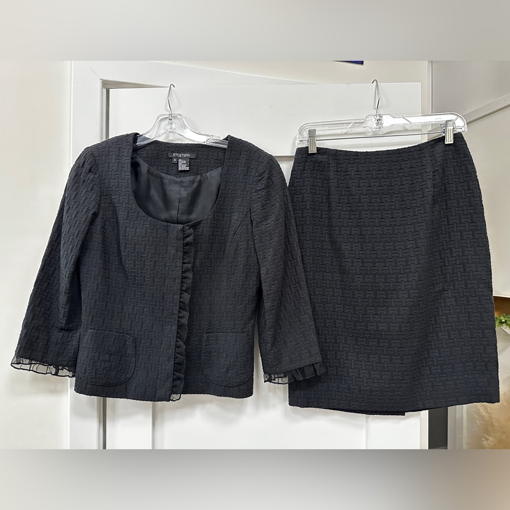 Etcetera Textured Black Suit with Lace Detailing